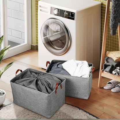 DULLEMELO Extra Large Grey Basket for Organizing, Collapsible Fabric Storage Basket with Handles, 70L Oversized Storage Bin, Large Closet Toys Blanket Organizer for Living Room, Laundry, Nursery