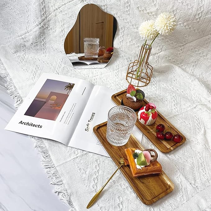 Bathroom Long Vanity Trays, 1PCS Wooden Toilet Tank Storage Tray, Farmhouse Wood Tray Kitchen Living Room Counter Top Organizers for Small Things, Dressing Table Sink Holders 11 x 4 inch