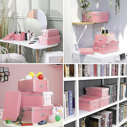 XUCHUN File Storage Boxes, Foldable Storage Bins with Lid 3 in 1 Set, Press-Stud Fastening, Moisture-Proof, Space Saving Storage, Photoes, Files, Closets