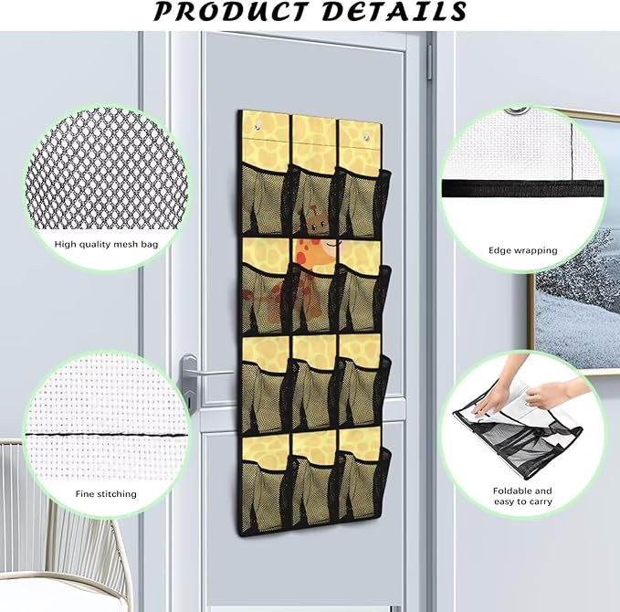 Giraffes Over the Door Shoe Organizer,Behind Door Shoes Hang Holder Rack,Hanging Shoe Storage Hanging Bag Unique Print