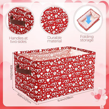 Boao 4 Pack Valentines Day Storage Baskets for Gifts Empty Collapsible Valentines Laundry Storage Bins with Handles Decorative Shelf Baskets Boxes for Home Bedroom Office Clothes Toys Containers