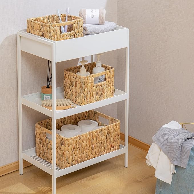 Wicker Storage Basket, 3 Pack Hand-Knitted Wicker Baskets, Water Hyacinth Storage Baskets with Built-in Handles
