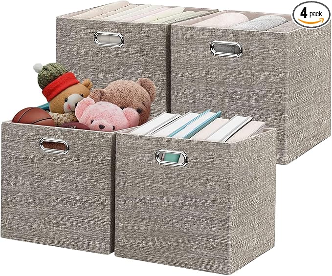 Posprica Storage Bins,11×11 Foldable Storage Cubes Boxes Container Closet Organizer Shelf Cabinet Bookcase,Thick Fabric Drawer Container - 4pcs,Coffee