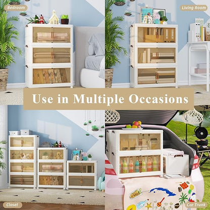 Storage Bins with Lid, 70 Gal/280 Qt Capacity, 3 Pack Large Stackable Storage Bins with Lid, White Collapsible Storage Bins with Wheels, Customizable, Foldable, for Home Office Organization
