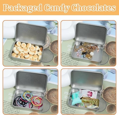 Metal Tins with Lids, Rectangular Small Metal Box with Lid Hinged Tin Box Container with Lid Portable Small Silver Storage Tin Case with Hinged Lids for Home Storage Organizer