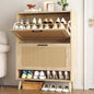Gadroad Shoe Storage Cabinet with 2 Flip Drawers, Freestanding Shoe Organizer with Wood Legs, Farmhouse Rattan Shoe Rack for Entryway, Living Room, and Bedroom, Natural