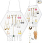Jetec 2 Pcs Earring Wall Holder Wall Mounted Earring Organizer Hanging Jewelry Stand Decorative Diamond Grid Shape Display Rack with Hooks for Earrings Necklace Bracelet(White)
