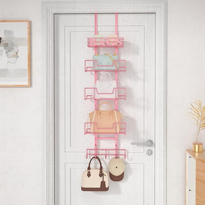 HapiRm Over Door Purse Organizer - Adjustable Purse Storage Rack with Bags Design Metal Basket, Wall Mounted Handbag Organizer, Hanging Handbag Holder, Can Use As 1/2 Part Detachable