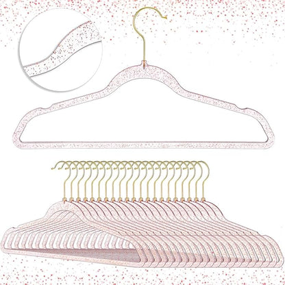 Roshtia 50 Pcs 50 Pcs Clear Acrylic Hangers Plastic Glitter Coat Hanger Durable Nonslip Suit Heavy Duty Clothes Hangers Lightweight and Space Saving for Closet Organization (Pink)