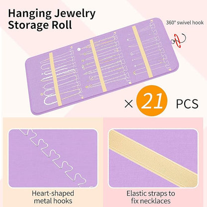 Bloss Hanging Jewelry Organizer with 48 Pockets, Mothers Day Gifts Double-Size Hanging Jewelry Holder with Hanger Hooks, Jewelry Organizers and Storage for Earrings, Necklaces and Rings, Purple