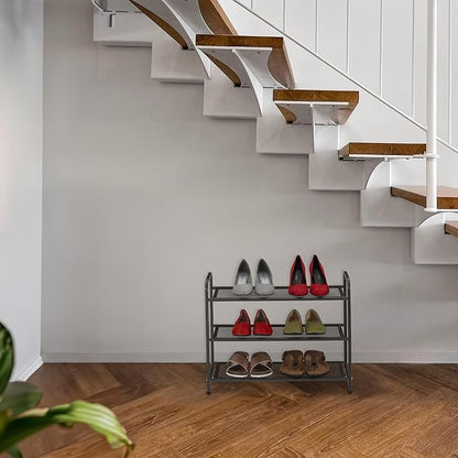 Relaxdays Rack, Organiser with 3 Levels, 6 Pairs of Shoes, HWD: 48 x 60 x 25 cm, Metal, Hallway Storage, Black, Steel