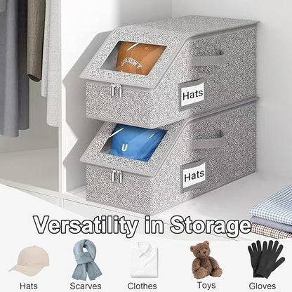 2 Pack Hat Organizer for Baseball Caps, Stackable Hat Storage Box for Closet, Cap Organizer & Cowboy Hat Case, Dustproof Hat Holder for Snapback Trucker Hats, Grey Hat Box