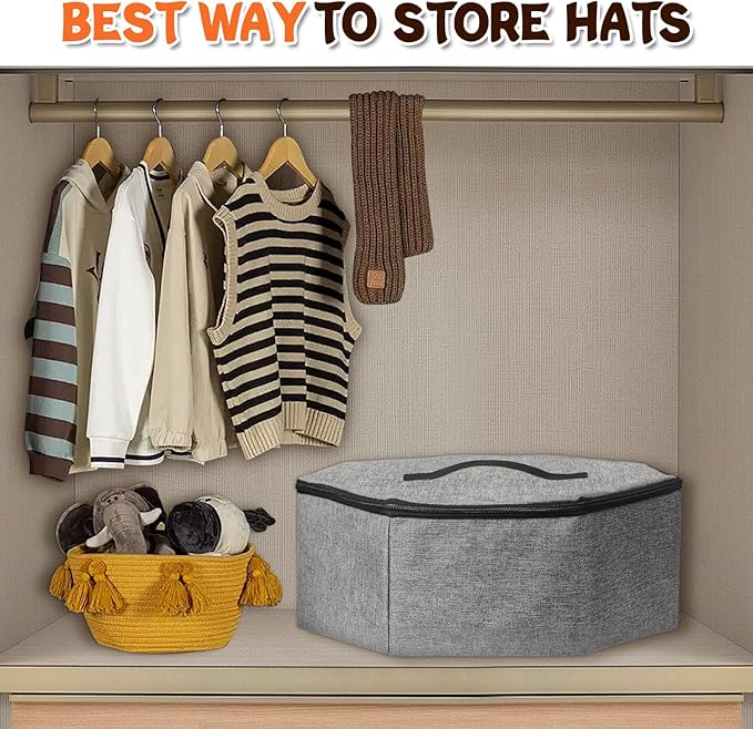 Boczif Hat Storage Box for Women and Men, Hat Storage bag for Travel Collapsible, Cowboy Hat Case with Handle, Hat Organizer Container Large Cap Bag for Carry (Grey)