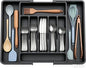 Silverware Drawer Organizer, Expandable Kitchen Drawer Organizer, Adjustable Cutlery Storage, Flatware and Cutlery Holder for Spoons Forks Knives (Black)