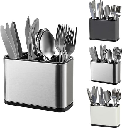 Kitchen Utensil Holder,Utensil Holder for Countertop,Silverware Organizer Stainless Steel Utensil Caddy,Flatware Spoon Knife Fork Cutlery Holder 4 Compartment Caddy