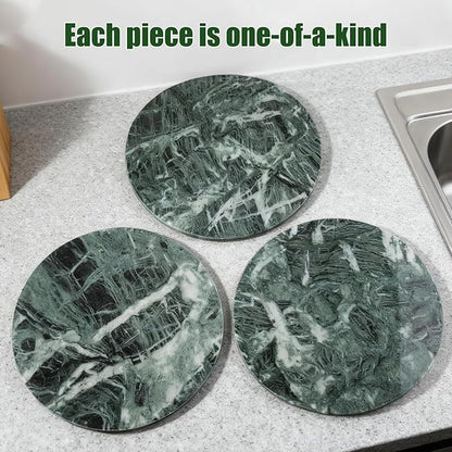 12" Marble Lazy Susan Turntable - 100% Natural Stone Round Serving Tray with Silent Spinning, Revolving Cake Stand & Cheese Board for Kitchen Countertop, Cupcake Table Display, Food, Seasoning (Green)