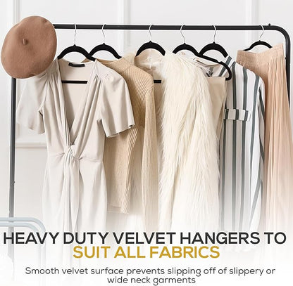 Techzoo 50 Pack New Premium Quality Velvet Hangers Ultra Thin Non Slip Adult Felt Space Saving Hangers for Closet Heavy Duty Coat Pants Jackets Dress Hangers 360° Swivel Hook Hold Upto 10 lbs Black