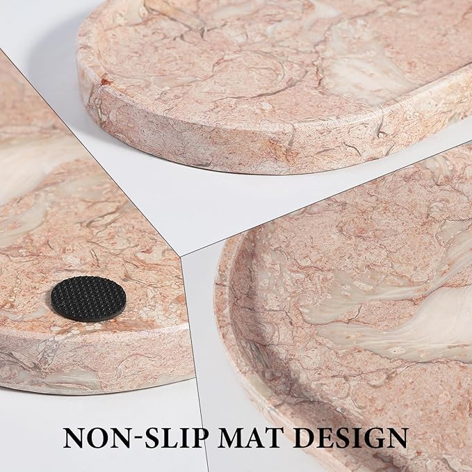 Koville Pink Marble Tray for Bathroom Countertop, Vanity Tray Stone Trays for Decor, Natural Marble Decorative Tray for Dresser Organizer, Storage Trays for Perfume, Jewelry, Cosmetics(Coquille Pink)