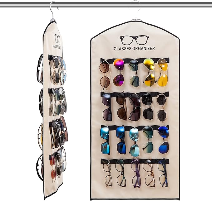 TRIUMPH VISION Hanging Sunglasses Organizers Eyeglasses Holder Stand, 40 Slots Eyeglass Case Eyewear Wall Organizer Multiple Eyeglasses Storage Sunglass Wall Mount Glasses Case Foldable Travel