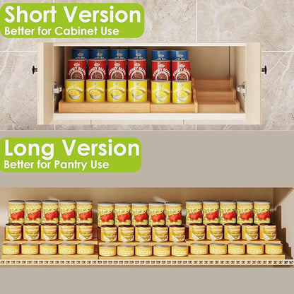 3-Tier Extra-Long Expandable Bamboo Can Rack for Pantry – Adjustable Pantry Can Organizer, Large Capacity Holds up to 45 Cans, Pantry Shelf & Countertop Storage (Patent Pending)