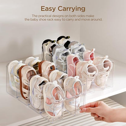 HBlife Clear Acrylic Kids Shoe Rack for Closet, 6 Pack, 4 Sections, Stackable, Crystal Clear, 4 Pairs Capacity
