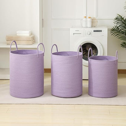 Laundry Basket Hamper Tall Rope Storage Woven for Blanket toys Dirty Clothes in Living Room Bathroom Bedroom (Purple, 60L/15.8Gal)