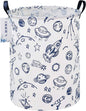 Round Space Rocket Laundry Basket, Collapsible Laundry Hamper for Boys, Cute Galaxy Solar System Storage Bin, Waterproof Toy Storage for Kids Room, Nursery, Playroom(Blue Planet)