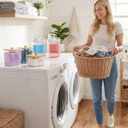 Homde Clear Laundry Detergent Dispenser: 3+2 Pack Reusable Pods Container with Lids for Dryer Balls - Plastic Sheets Holder Set for Scent Booster