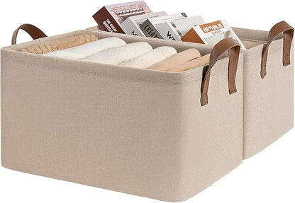 CHICVITA Storage Baskets for Shelves, Closet Fabric Storage Bins with Metal Frame, Collapsible Towel Organizer for Closet Living Room, 14 ¾" L x 10 ¼" W x 8 ¼" H, Brown, 2-Pack