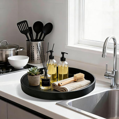2 Pack 13.5" Bathroom and Vanity Tray, ABS Bathroom Counter Organizer, Coffee Table Decor for Perfume, Candles, Keys &More. Kitchen Countertop Organizer, Decorative Tray Soap Holder, Black