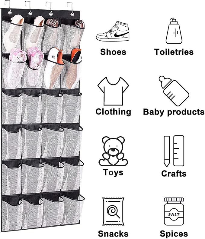 2 Pack Shoe Organizer Hanging Shoe Holders Over The Wall Behind Door Hanger, Nonslip Holders, Shoes, Sneakers and Home Accessories (Gray)
