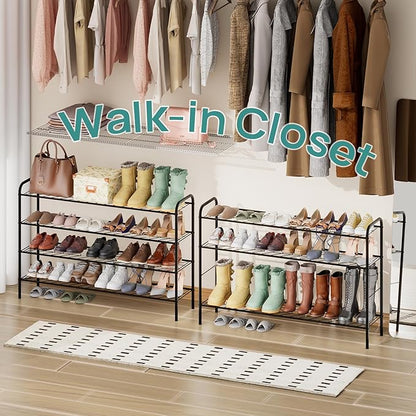 viewcare Long Shoe Rack for Closet, 4-Tier Extra Long Shoe Rack for Entryway & Garage, Black Shoe Organizer Holds 20-23 Pairs, Sturdy Metal Construction