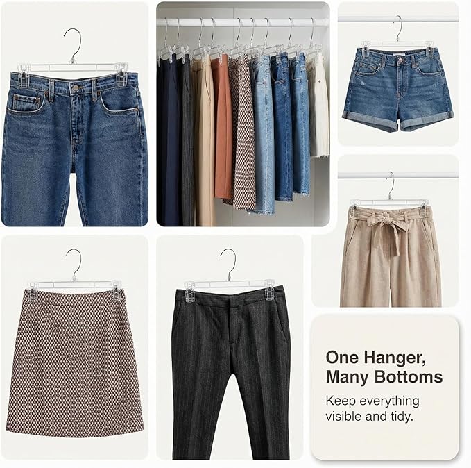 DEILSY™ Pants Hangers with Clips – 12 inch Space Saving Pants Hangers - Stylish Jeans Hangers for Closet Organization - Durable Hangers for Pants, Skirts, Jeans, Shorts, Trousers - 30 Pack