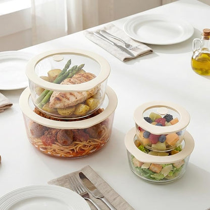 Urban Green Glass Food Container Set with Glass Lid, 4 Pack, Meal Prep Containers with Silicone Framed Airtight Lid, Leakproof, 100% Plastic Free,