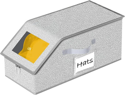 Hat Organizer for Baseball Caps 1PCS Stackable Storage with Clear Window Lid, Flip-Top Access, Space-Saving Hat Box for Closet, Breathable Fabric (Grey)