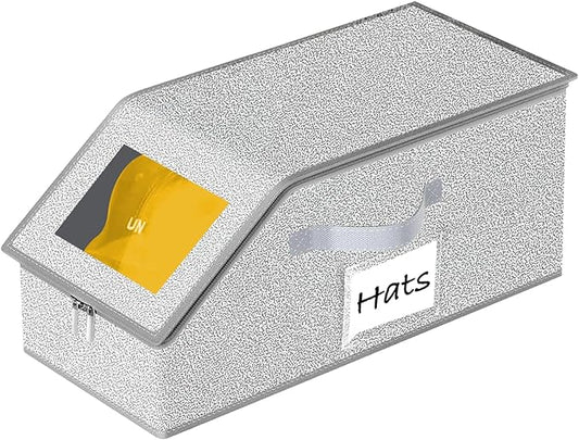 Hat Organizer for Baseball Caps 1PCS Stackable Storage with Clear Window Lid, Flip-Top Access, Space-Saving Hat Box for Closet, Breathable Fabric (Grey)