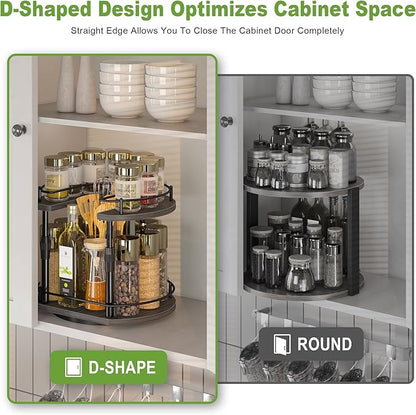 Across-Star Lazy-Susan-Spice-Rack -Organizer For Cabinet With Adjustable Height, 12 inch Rotating Seasoning Holder Spice Organization For Pantry, 2-Tier Kitchen Counter Shelf Countertop Organizer