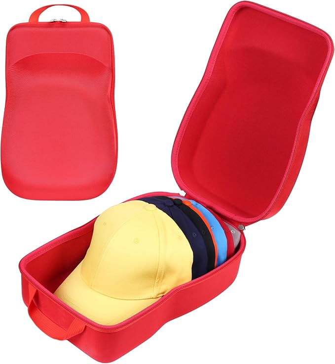 khanka Hard Storage Carrying Case Compatible with Baseball Caps This Organizer Holder Protects up to 8 Hats (Red)