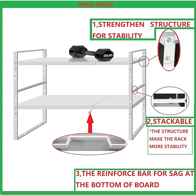 Jojocross Expandable Stackable Spice Rack Cabinet Shelf Organizer in Cabinets Shelves Kitchen Cupboard Organization Stack up Racks Pantry Countertop Storage Large/White 2 Packs