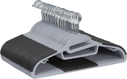 Amazon Basics Space Saving Non-Slip Rubber Coated Plastic Hangers with 360° Swivel Hook, Thin, Gray, Pack of 50