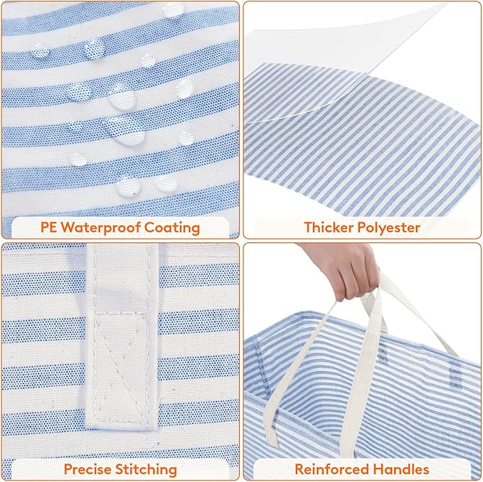 Lifewit 2 Pack Laundry Basket 100L Each, Collapsible Clothes Hamper with Reinforced Handles, Freestanding Waterproof Design for Bedroom and Laundry Room, Grey&Blue 200L Total
