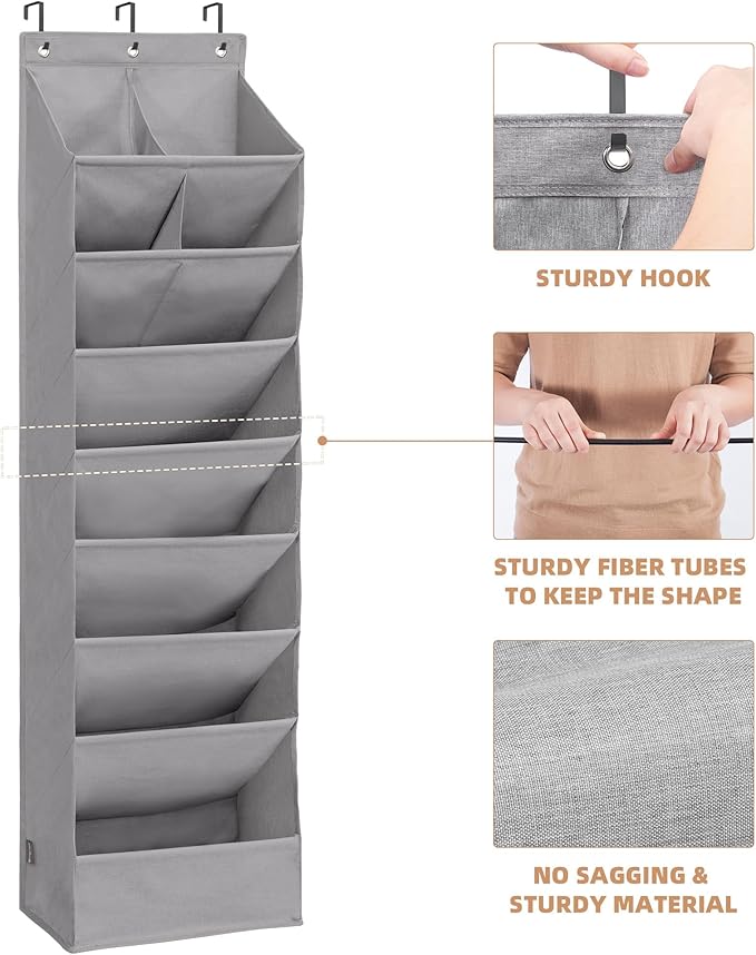 STORAGE MANIAC Over the Door Shoe Organizer Heavy-Duty Large Deep Pocket Hanging Shoe Organizer Shoe Rack Door Closet Shoe Organizer for Wall, Dorm & Narrow Door Storage Shoe Holder Grey, 2 Pack