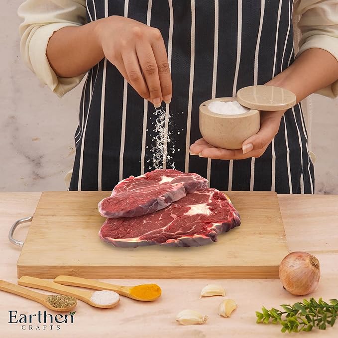 Marble Salt Cellar with Swivel Lid 3 Inch Beige Stone Mini Salt Box for Kitchen Counter with Magnetic Closure, 2.5 OZ Capacity, Ideal for Kosher Salt and Gourmet Seasonings