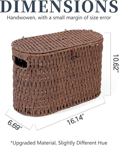 Coeusy Toilet Paper Storage Basket with Lid, Paper Rope Toilet Paper Holder for Up to 6 Mega Rolls, Wicker Basket for Bathroom Accessories Organizer, Boho Hand Woven Rattan Decorative Decor, Brown