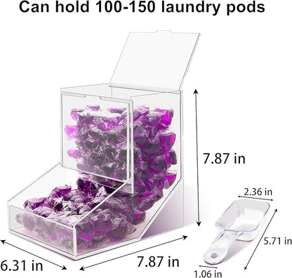 Laundry Pods Container with Spoon, Acrylic Candy Dispenser with 2 Lid, Dishwasher Pod Holder, Laundry Detergent Container, Laundry Organization for Laundry Room, Home, Office Used- Stand, 2pcs