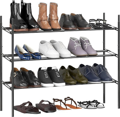 Simple Houseware Space-Saving 3-Tier Shoe Rack - Expandable & Stackable Metal Footwear Organizer for Entryway or Closet, Black