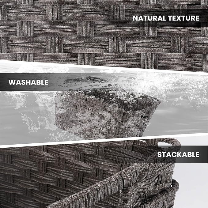 Onlytak Wicker Storage Baskets, Baskets for Shelves, Toilet Paper, Woven Storage Baskets for Organizing, Dark Grey, 12" x 12" x 6", 2-Pack