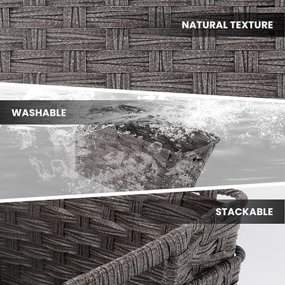 Onlytak Wicker Storage Baskets, Baskets for Shelves, Toilet Paper, Woven Storage Baskets for Organizing, Dark Grey, 12" x 12" x 6", 2-Pack