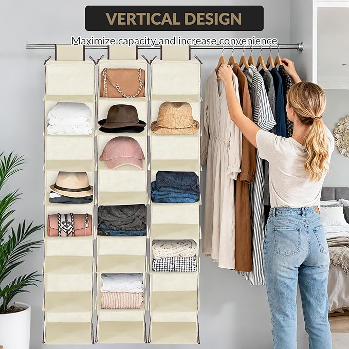 Garvee 3-Tier Hanging Shoe Organizer for Closet, Gray 8-Shelf Storage Holder with 2 Hooks, No Tools Needed Installation, Space-Saving Shelf for Shoes, Purses, Scarves, Accessories (3 Pack)