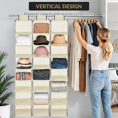 Garvee 3-Tier Hanging Shoe Organizer for Closet, Gray 8-Shelf Storage Holder with 2 Hooks, No Tools Needed Installation, Space-Saving Shelf for Shoes, Purses, Scarves, Accessories (3 Pack)